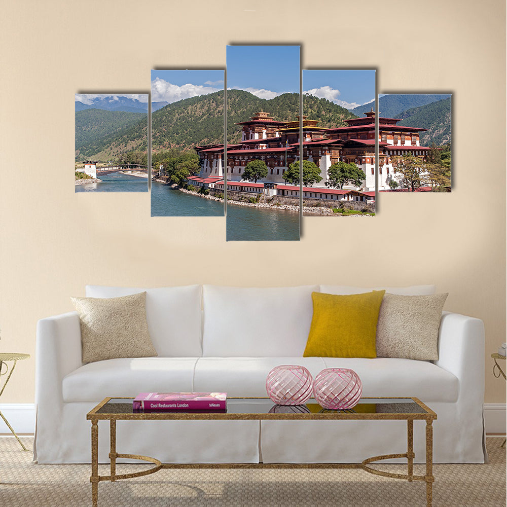 Punakha dzong in Bhutan Multi panel canvas wall art