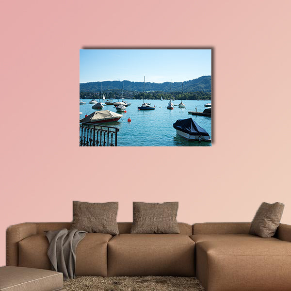 Boat on Lake Zurich in summer with uetliberg in the back wall art