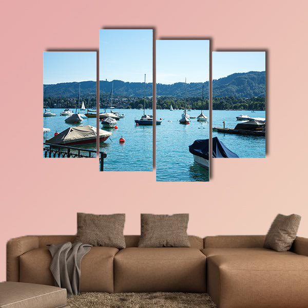 Boat on Lake Zurich in summer with uetliberg in the back wall art