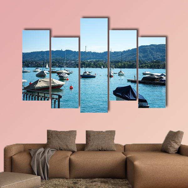 Boat on Lake Zurich in summer with uetliberg in the back wall art