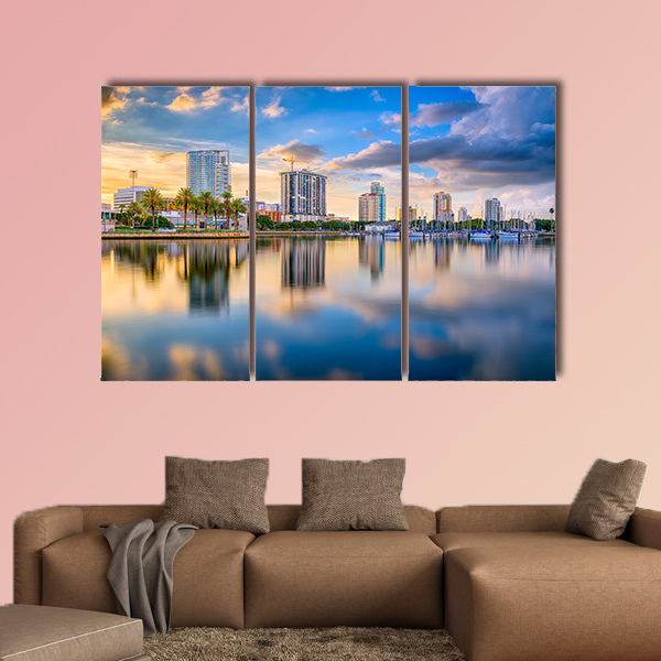 St. Petersburg, Florida, USA downtown city skyline on the bay multi panel canvas wall art