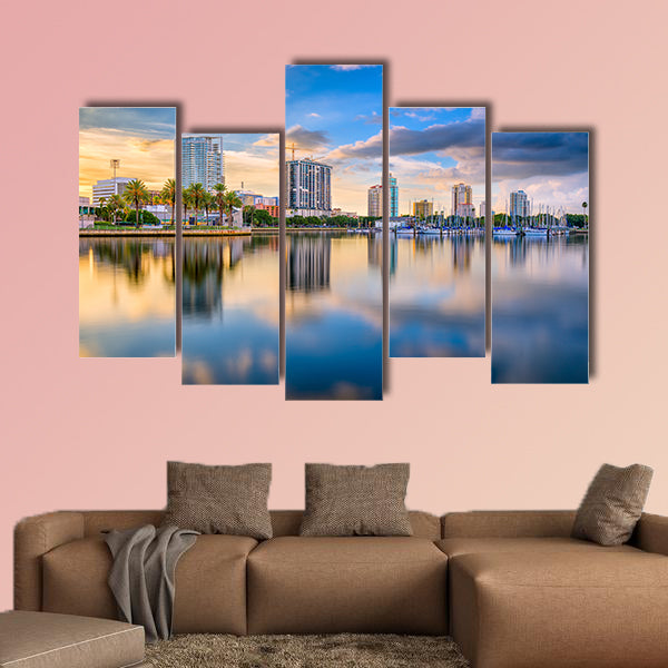 St. Petersburg, Florida, USA downtown city skyline on the bay multi panel canvas wall art