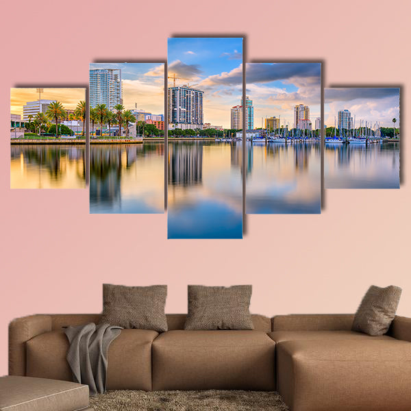 St. Petersburg, Florida, USA downtown city skyline on the bay multi panel canvas wall art