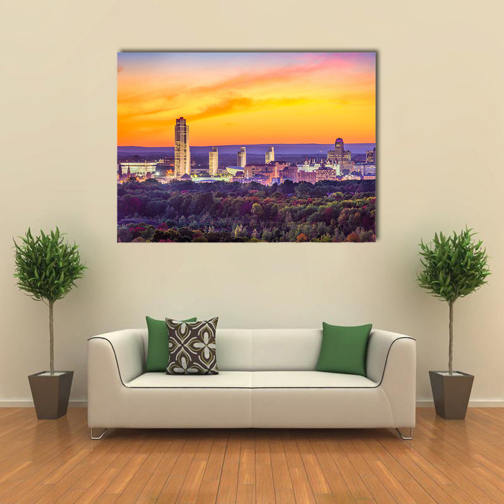 Albany New York USA city skyline at dusk Multi panel canvas wall art