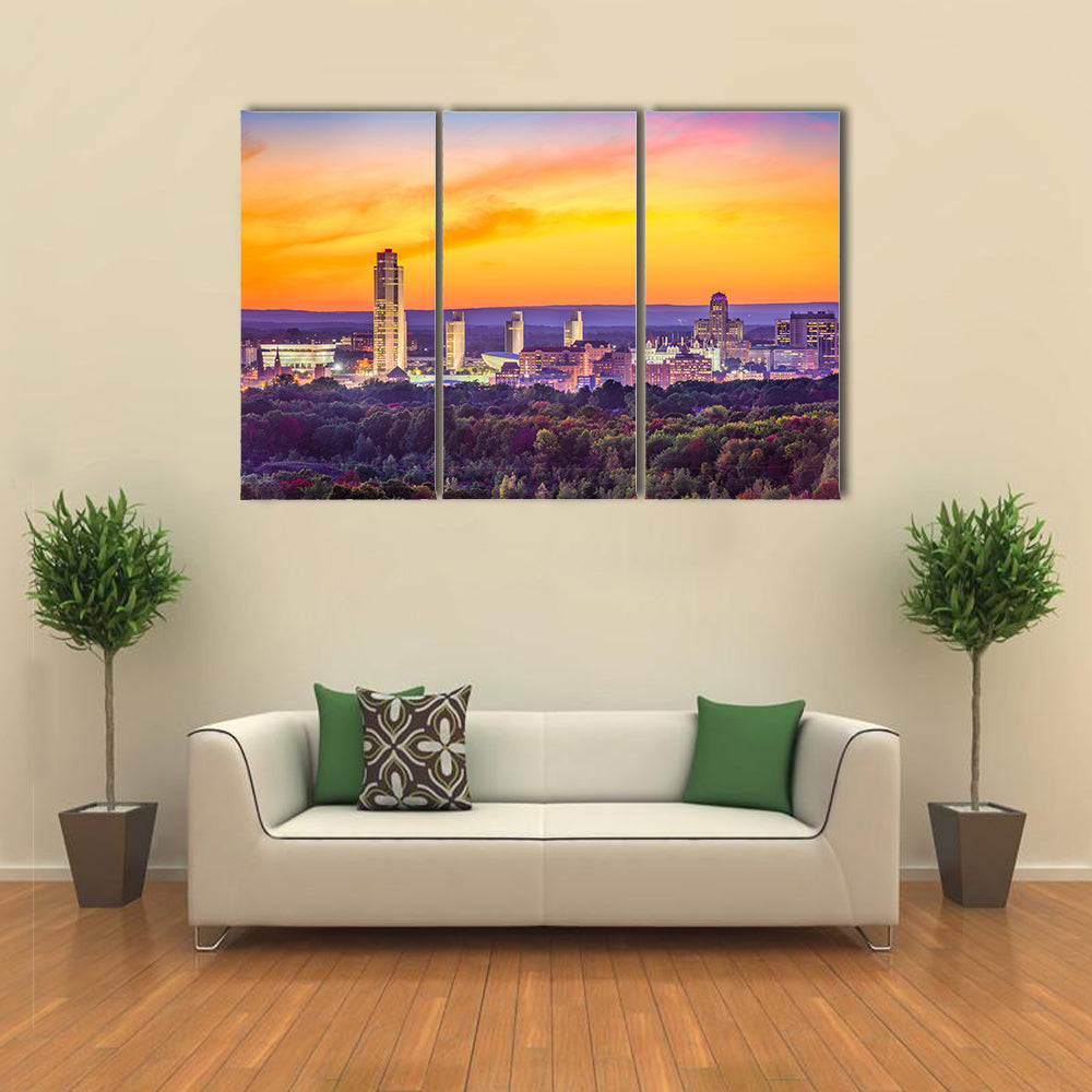 Albany New York USA city skyline at dusk Multi panel canvas wall art