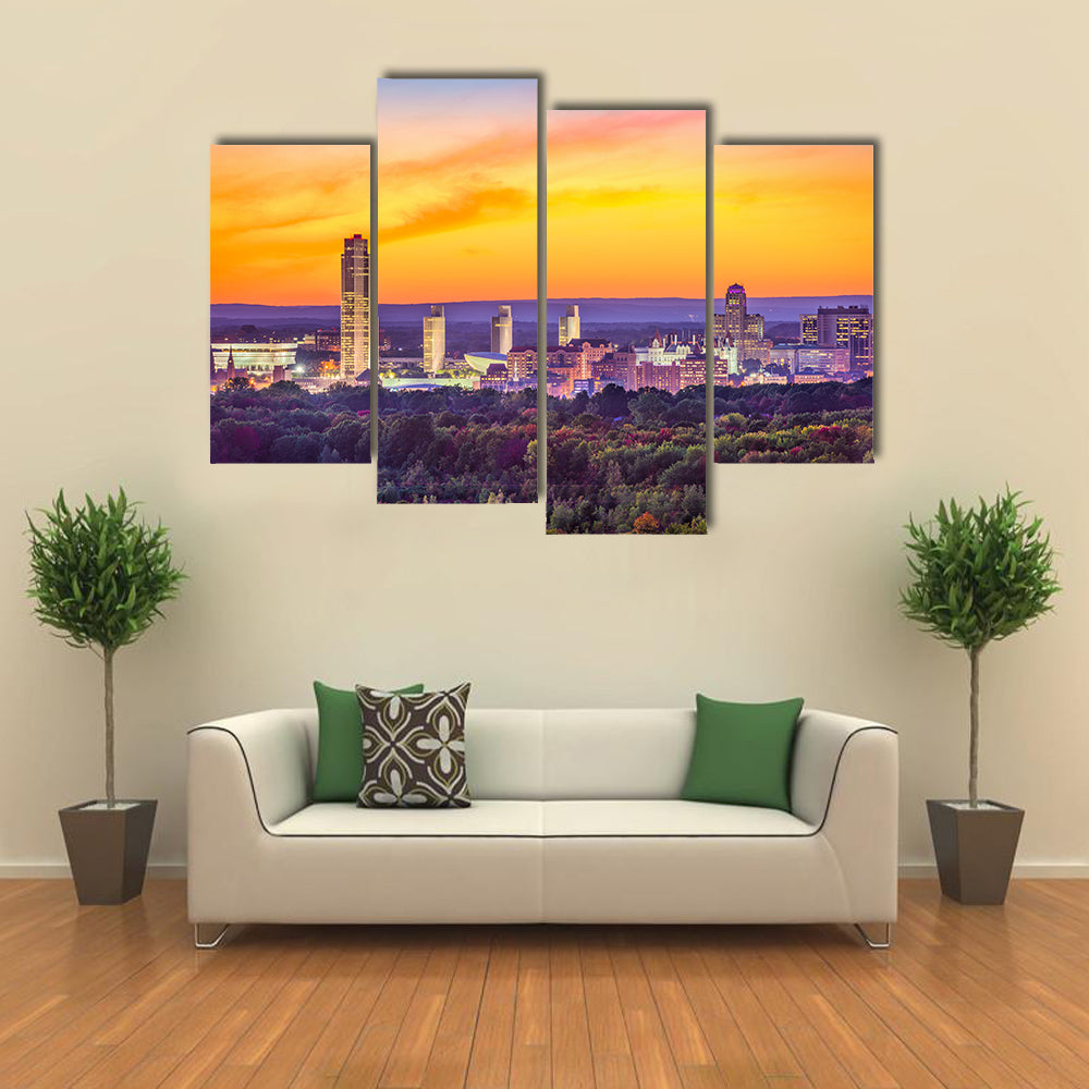Albany New York USA city skyline at dusk Multi panel canvas wall art