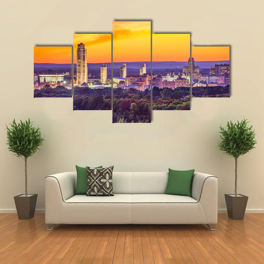 Albany New York USA city skyline at dusk Multi panel canvas wall art