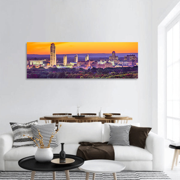 Albany, New York, USA city skyline at dusk Panoramic canvas Wall Art
