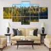 Autumn forest reflection in pond Multi panel canvas wall art