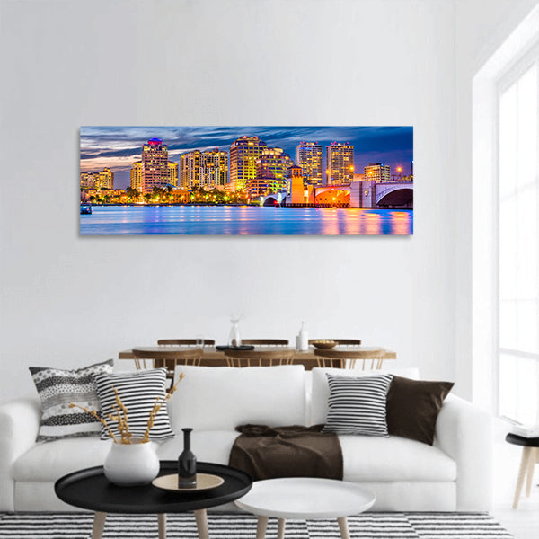 West Palm Beach, Florida, USA skyline on waterway Panoramic canvas Wall Art
