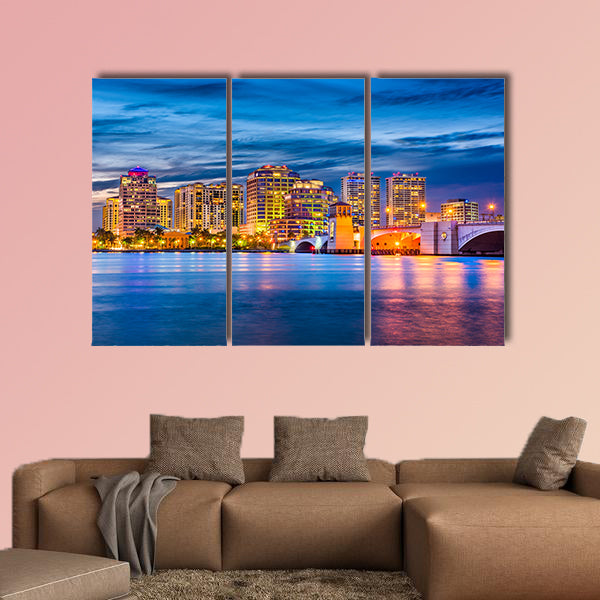 West Palm Beach, Florida, USA downtown skyline on the waterway wall art