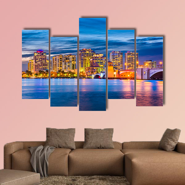 West Palm Beach, Florida, USA downtown skyline on the waterway wall art