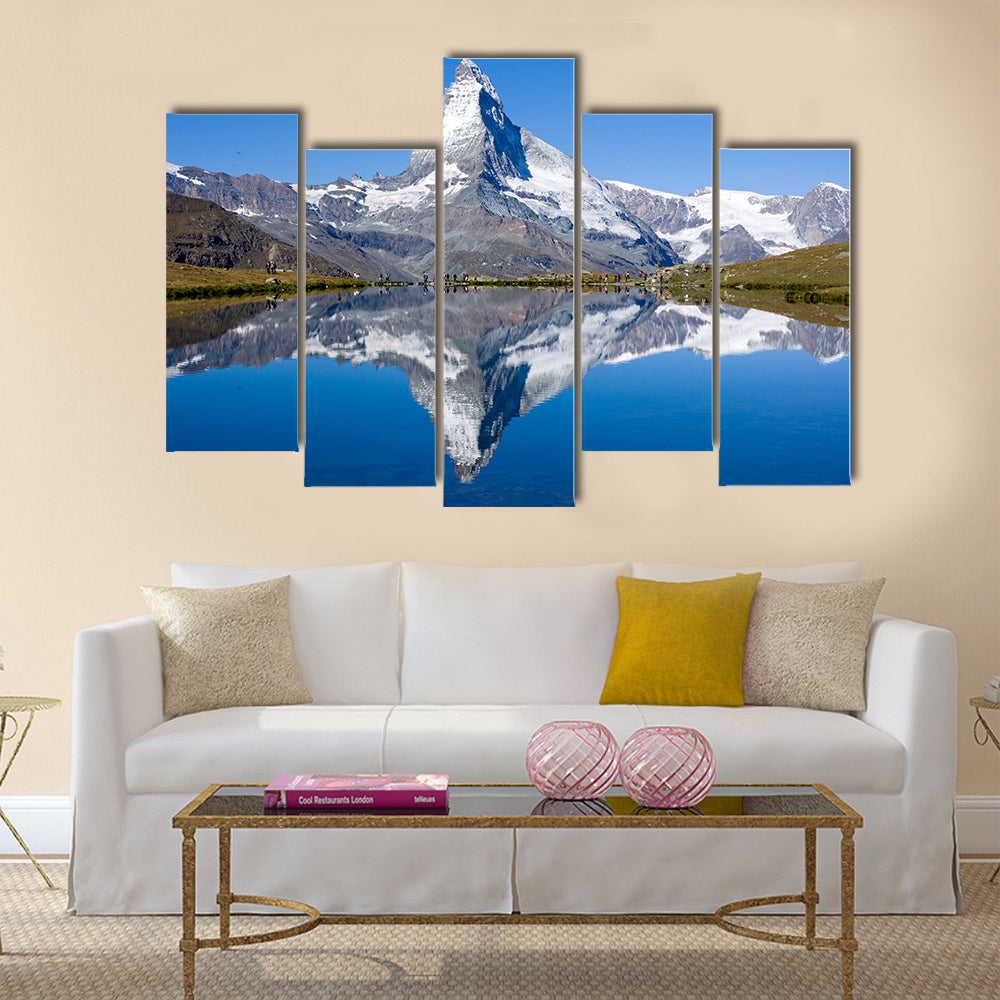 Tourists in front of the Matterhorn multi panel canvas wall art