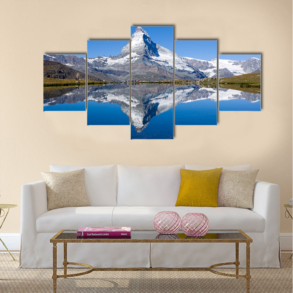 Tourists in front of the Matterhorn multi panel canvas wall art