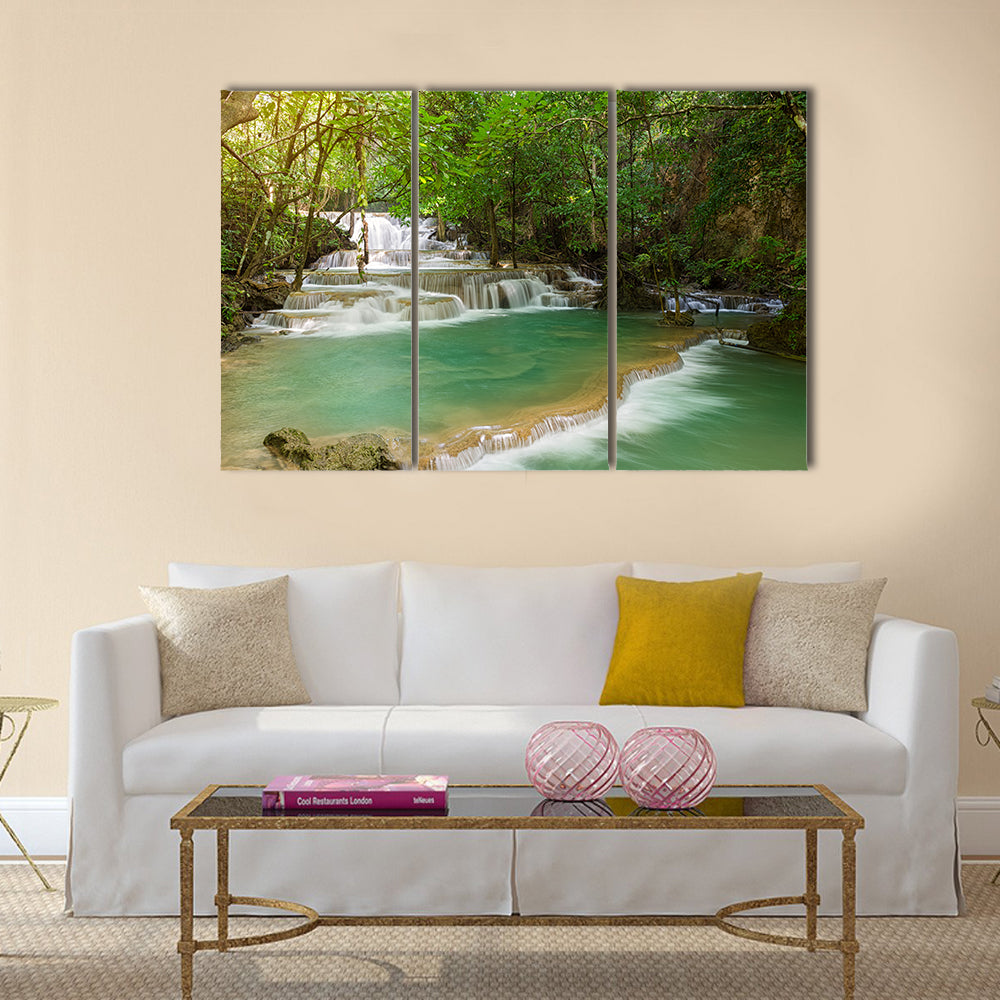 Landscape Huai Mae Kamin waterfall Srinakarin Dam in Kanchanaburi, Thailand multi panel canvas wall art