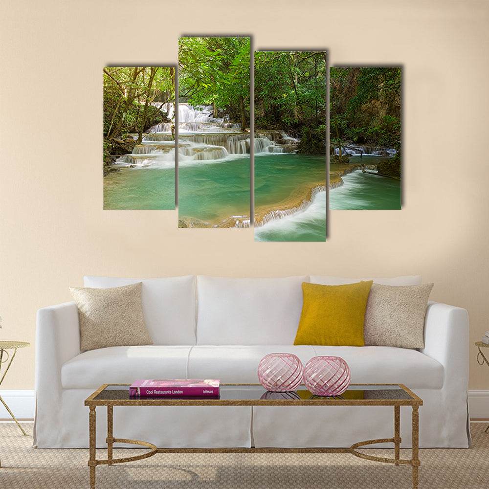 Landscape Huai Mae Kamin waterfall Srinakarin Dam in Kanchanaburi, Thailand multi panel canvas wall art