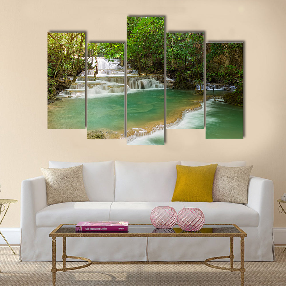 Landscape Huai Mae Kamin waterfall Srinakarin Dam in Kanchanaburi, Thailand multi panel canvas wall art