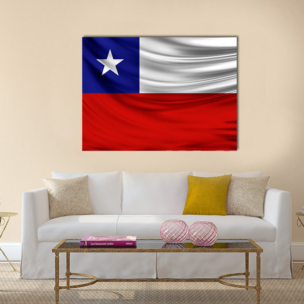 Realistic flag of Chile on the wavy surface of fabric Multi panel canvas wall art