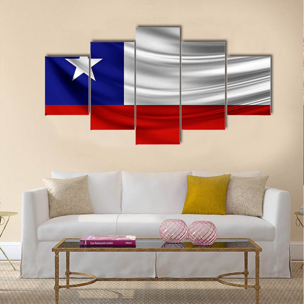 Realistic flag of Chile on the wavy surface of fabric Multi panel canvas wall art