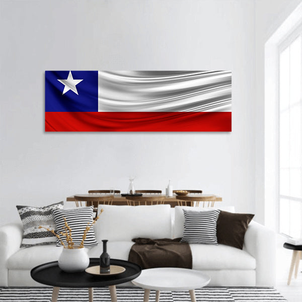 Flag of Chile on the wavy surface of fabric Panoramic canvas Wall Art