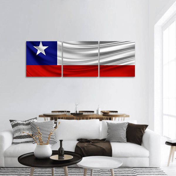 Flag of Chile on the wavy surface of fabric Panoramic canvas Wall Art