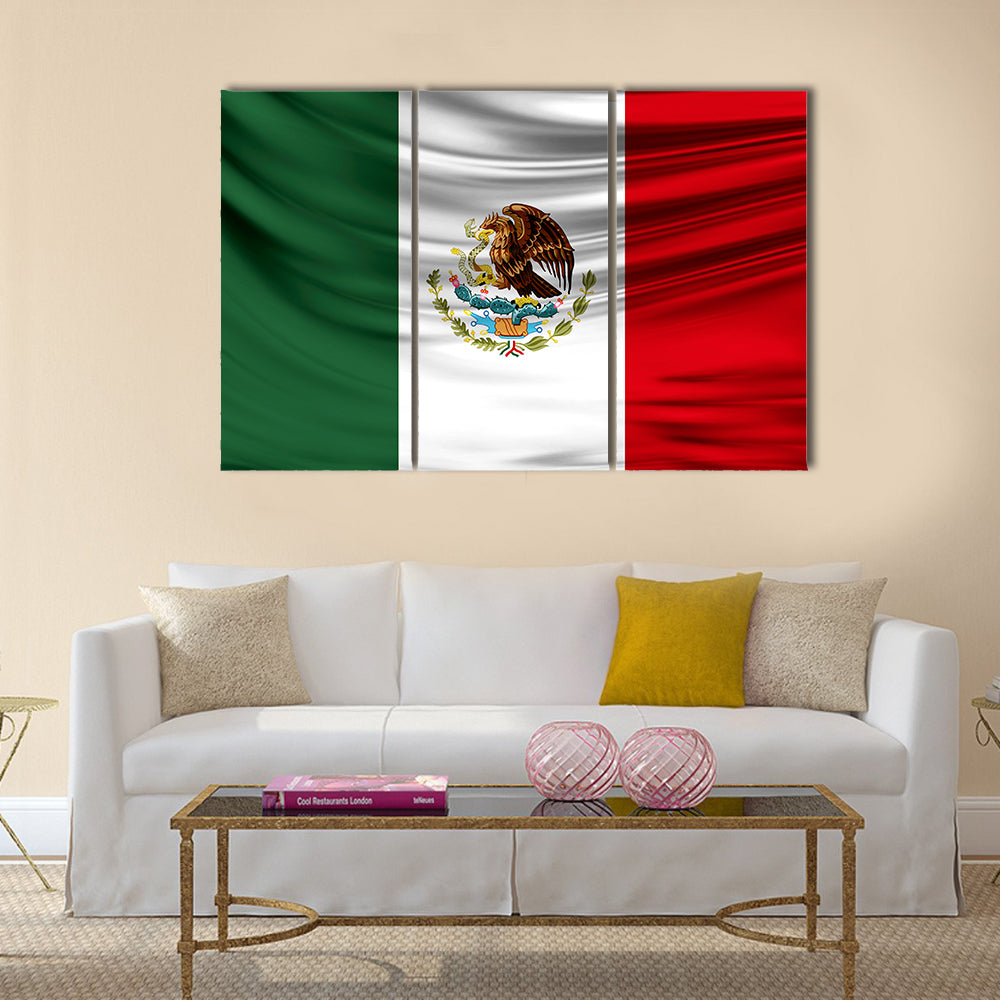 Realistic flag of Mexico on the wavy surface of fabric Multi panel canvas wall art