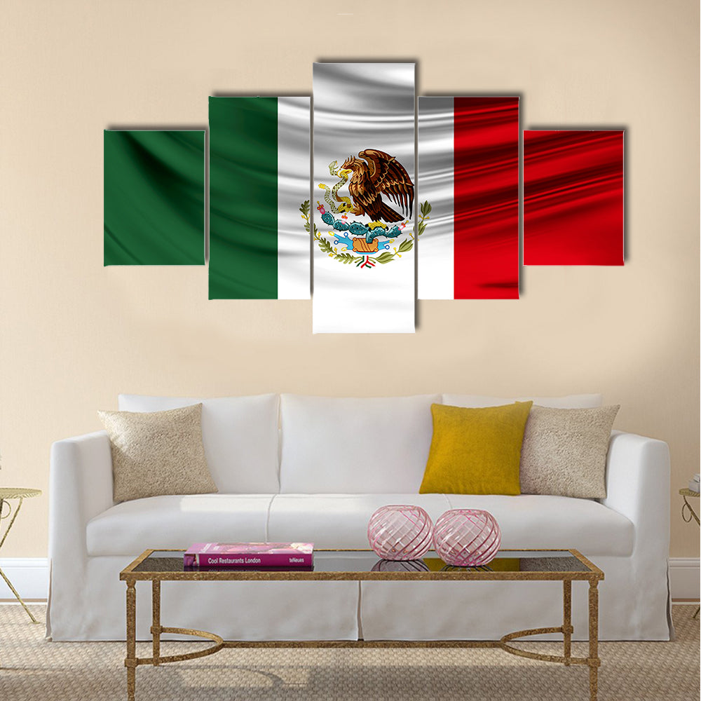 Realistic flag of Mexico on the wavy surface of fabric Multi panel canvas wall art