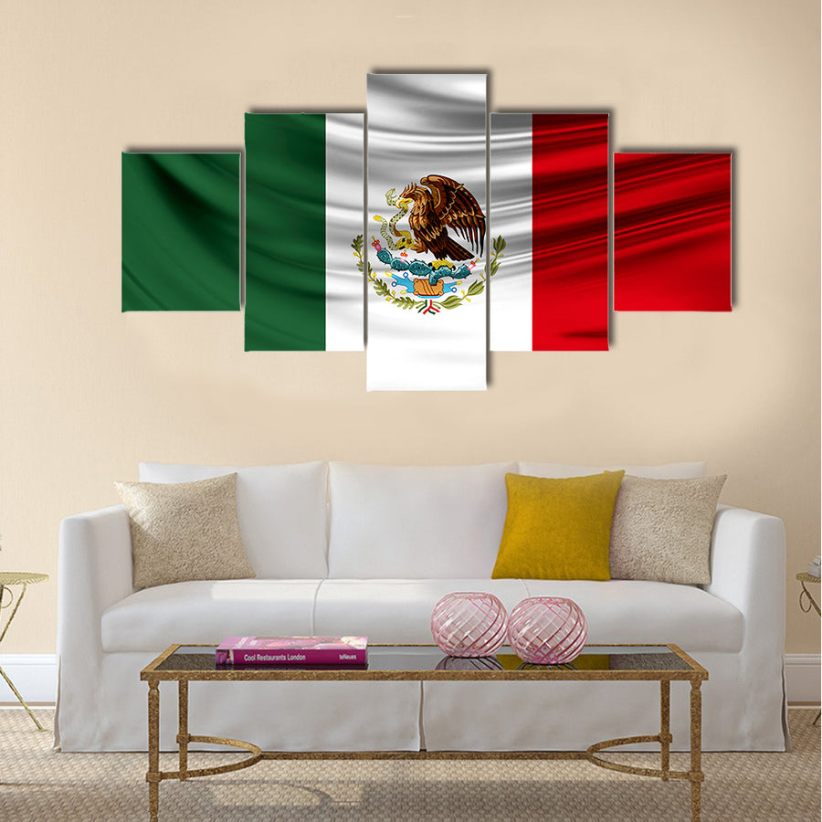 Realistic flag of Mexico on the wavy surface of fabric Multi panel canvas wall art