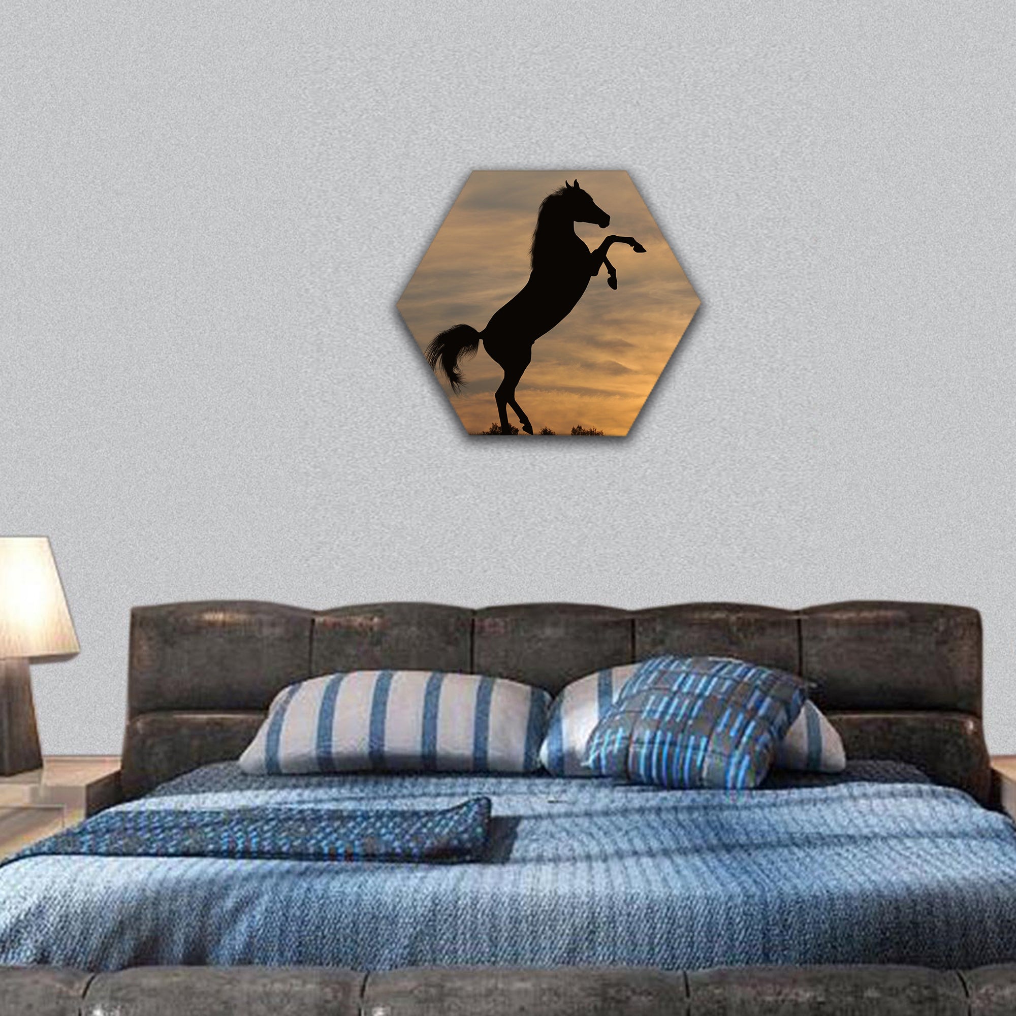horse in sunset hexagonal canvas wall art
