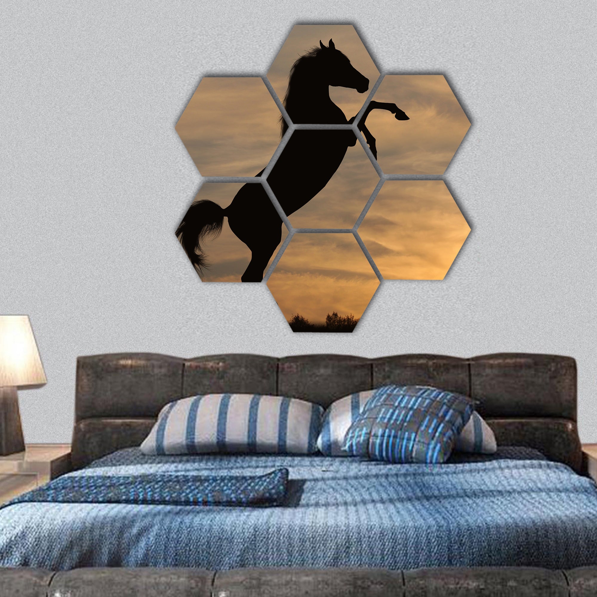 horse in sunset hexagonal canvas wall art