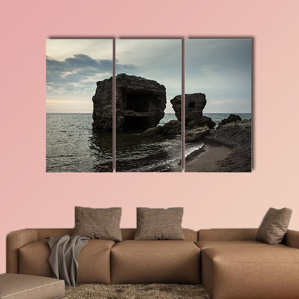 Sunset over old demolished military forts in Liepaja, Latvia multi panel canvas wall art
