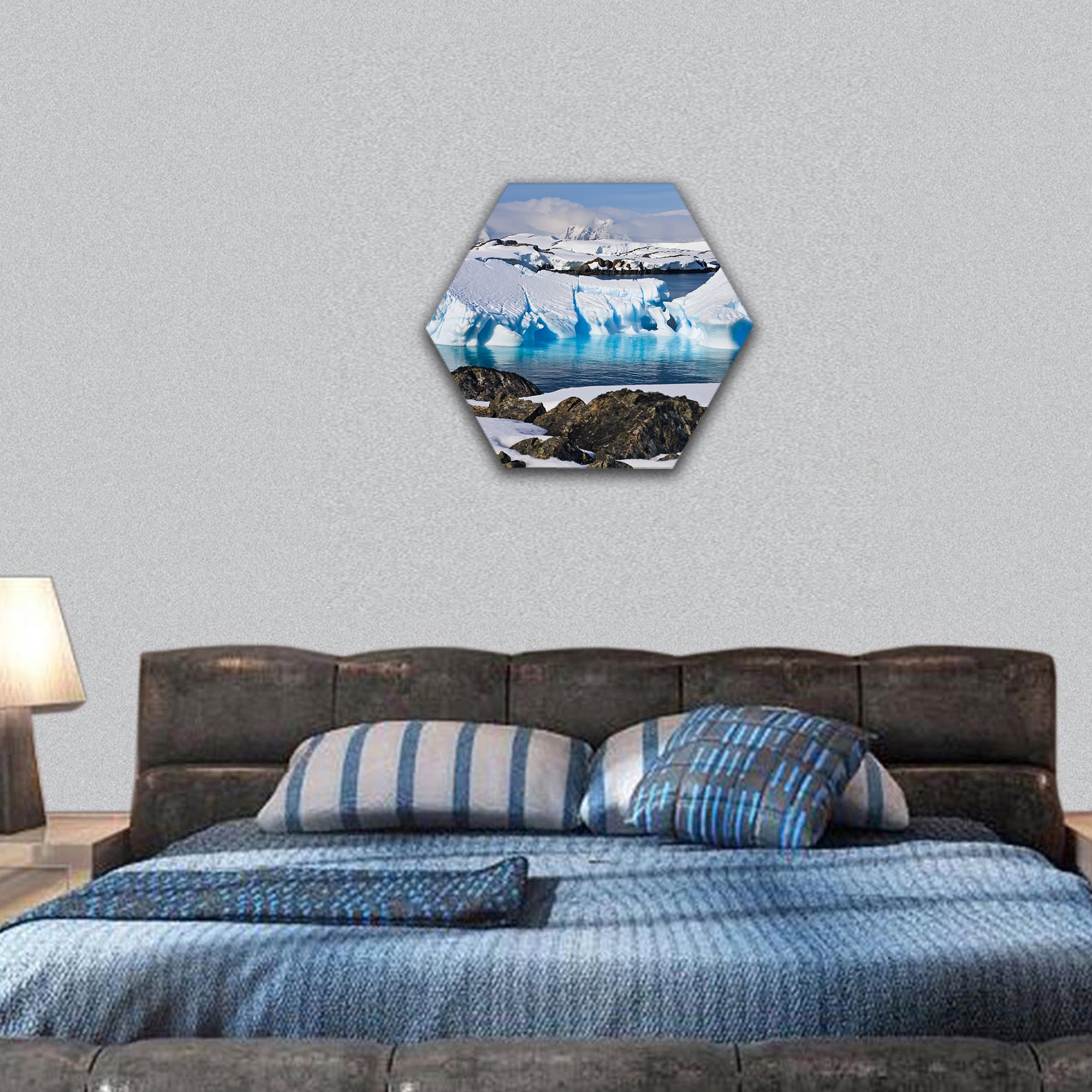 Huge icebergs in Antarctica, hexagonal canvas wall art