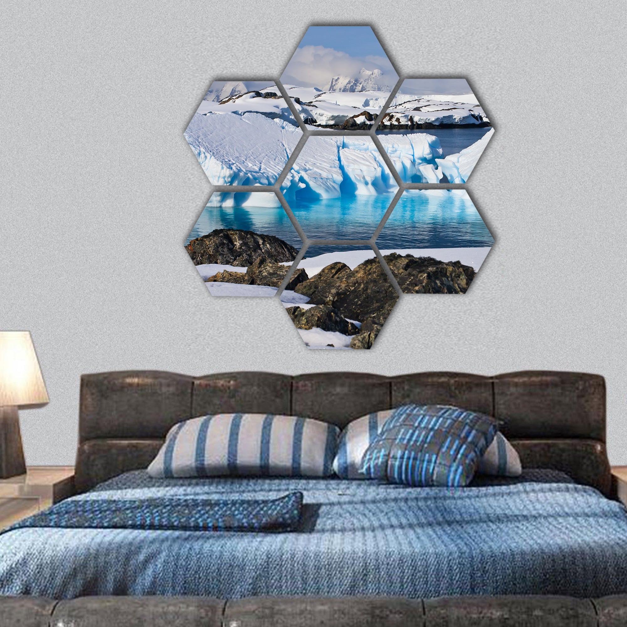 Huge icebergs in Antarctica, hexagonal canvas wall art