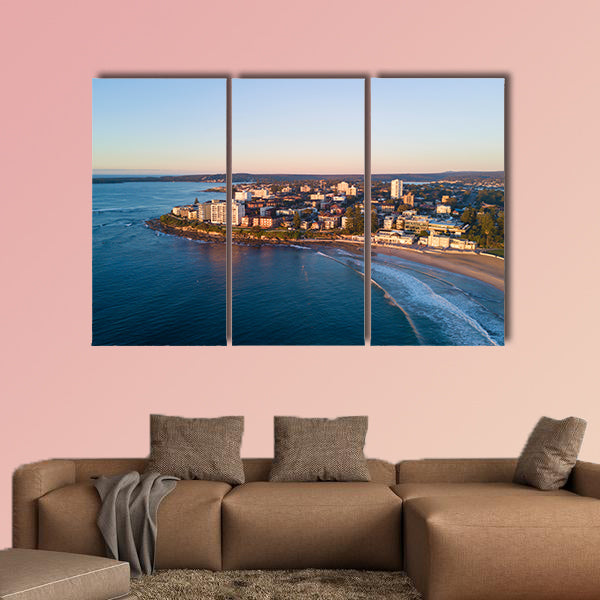 Aerial view of Cronulla beach with clear sky multi panel canvas wall art