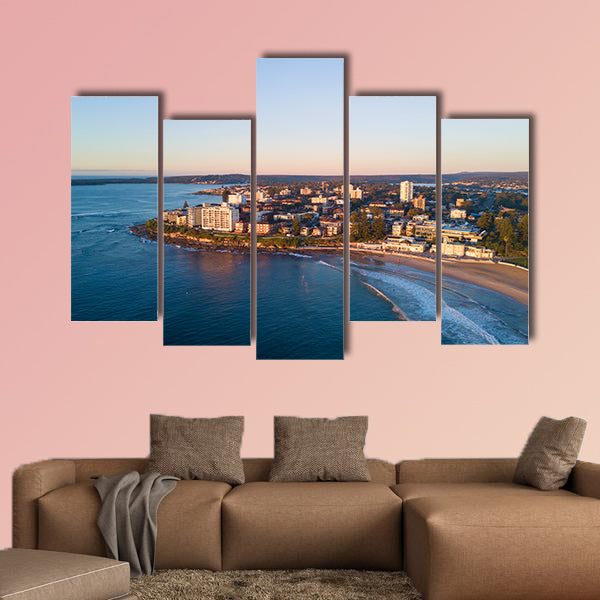 Aerial view of Cronulla beach with clear sky multi panel canvas wall art