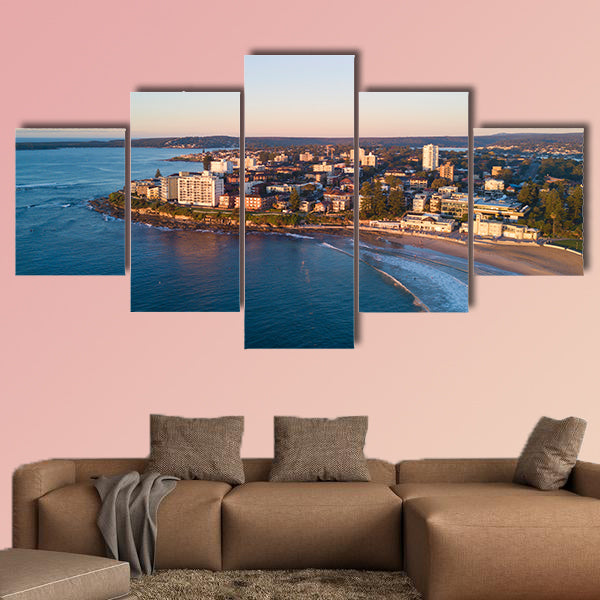 Aerial view of Cronulla beach with clear sky multi panel canvas wall art