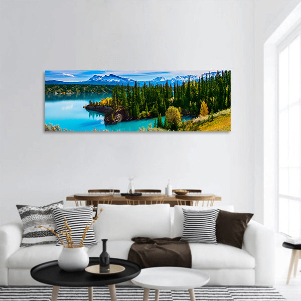 Abraham Lake Rocky Mountains of Canada in Indian summer Panoramic canvas Wall Art