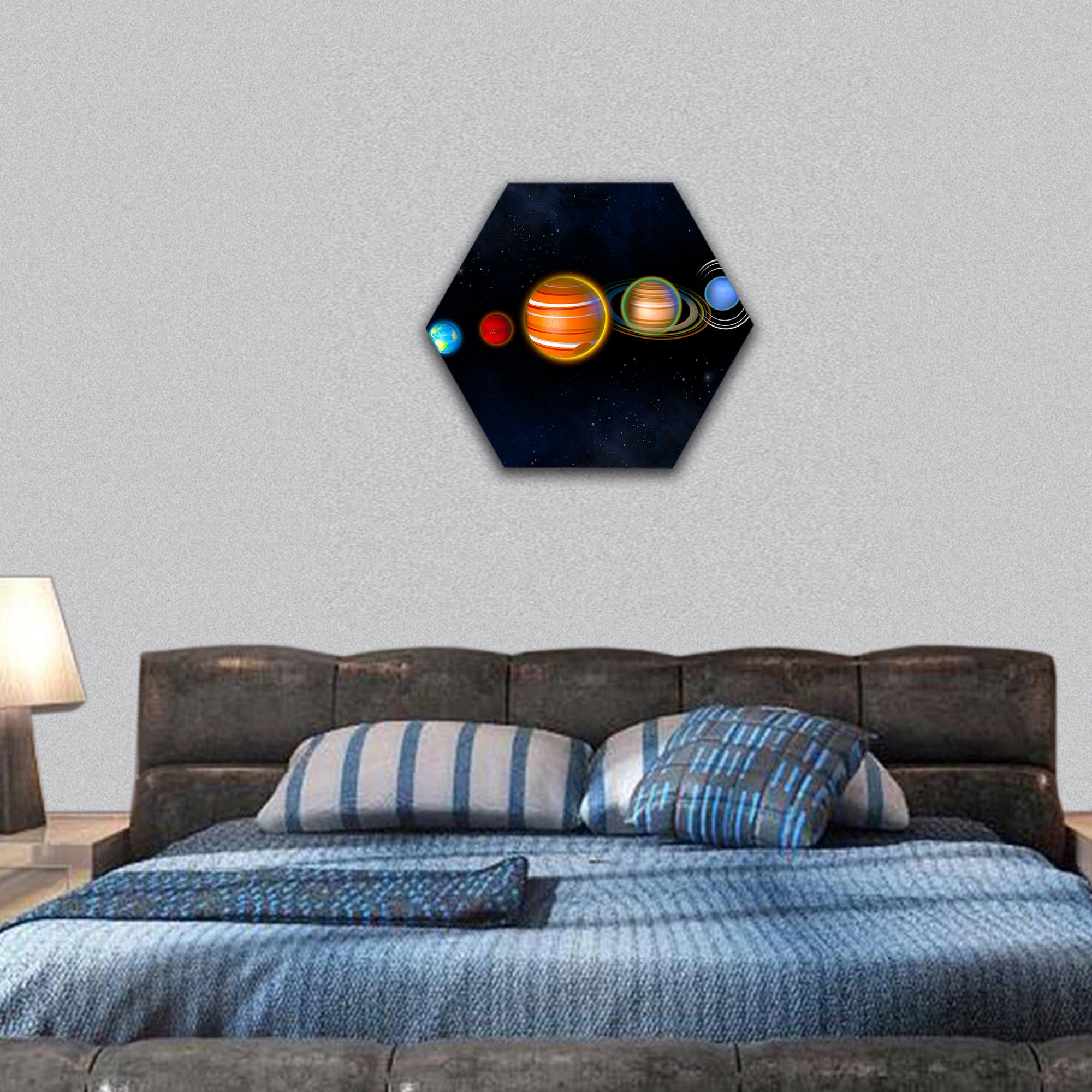 Solar system planets hexagonal canvas wall art