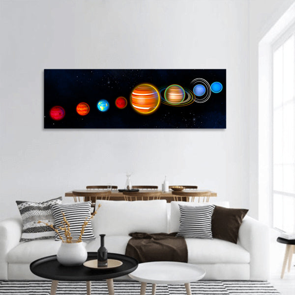 Solar system planets. Children book 3d rendering panoramic canvas wall art
