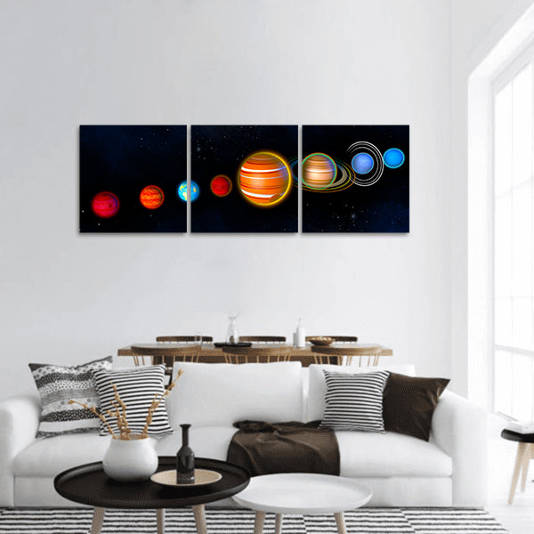 Solar system planets. Children book 3d rendering panoramic canvas wall art