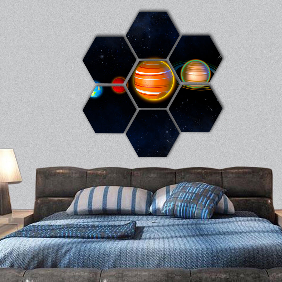 Solar system planets hexagonal canvas wall art