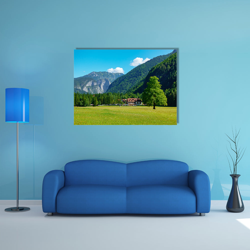 Elm tree on meadow in Logarska dolina, Logar valley, Slovenia multi panel canvas wall art