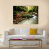 Tropical stream with sambar Multi Panel Canvas Wall Art