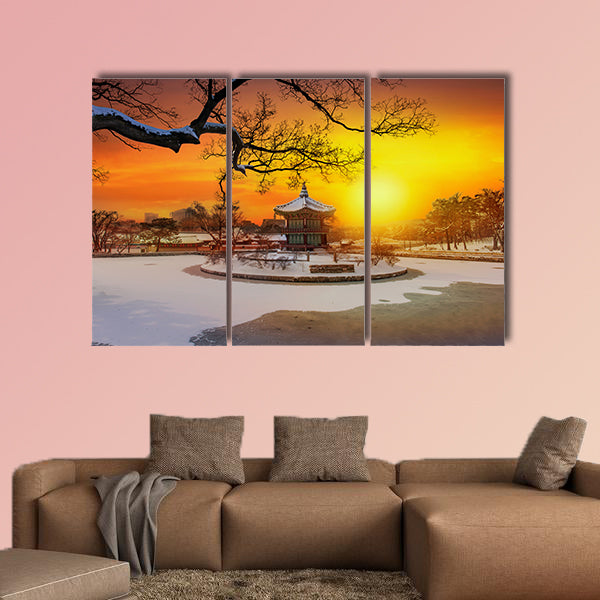 Winter at Gyeongbokgung Palace in Seoul, South Korea multi panel canvas wall art