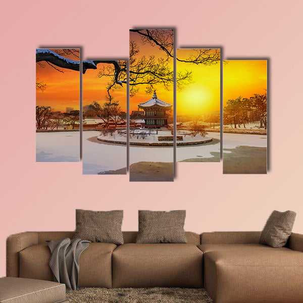 Winter at Gyeongbokgung Palace in Seoul, South Korea multi panel canvas wall art