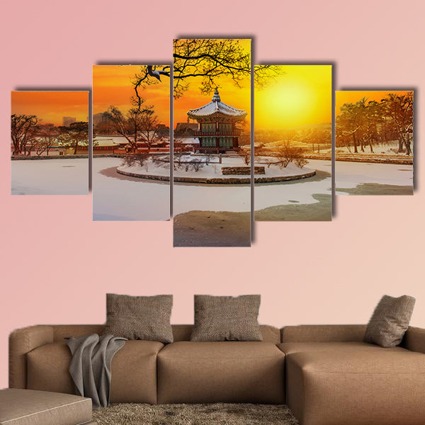 Winter at Gyeongbokgung Palace in Seoul, South Korea multi panel canvas wall art