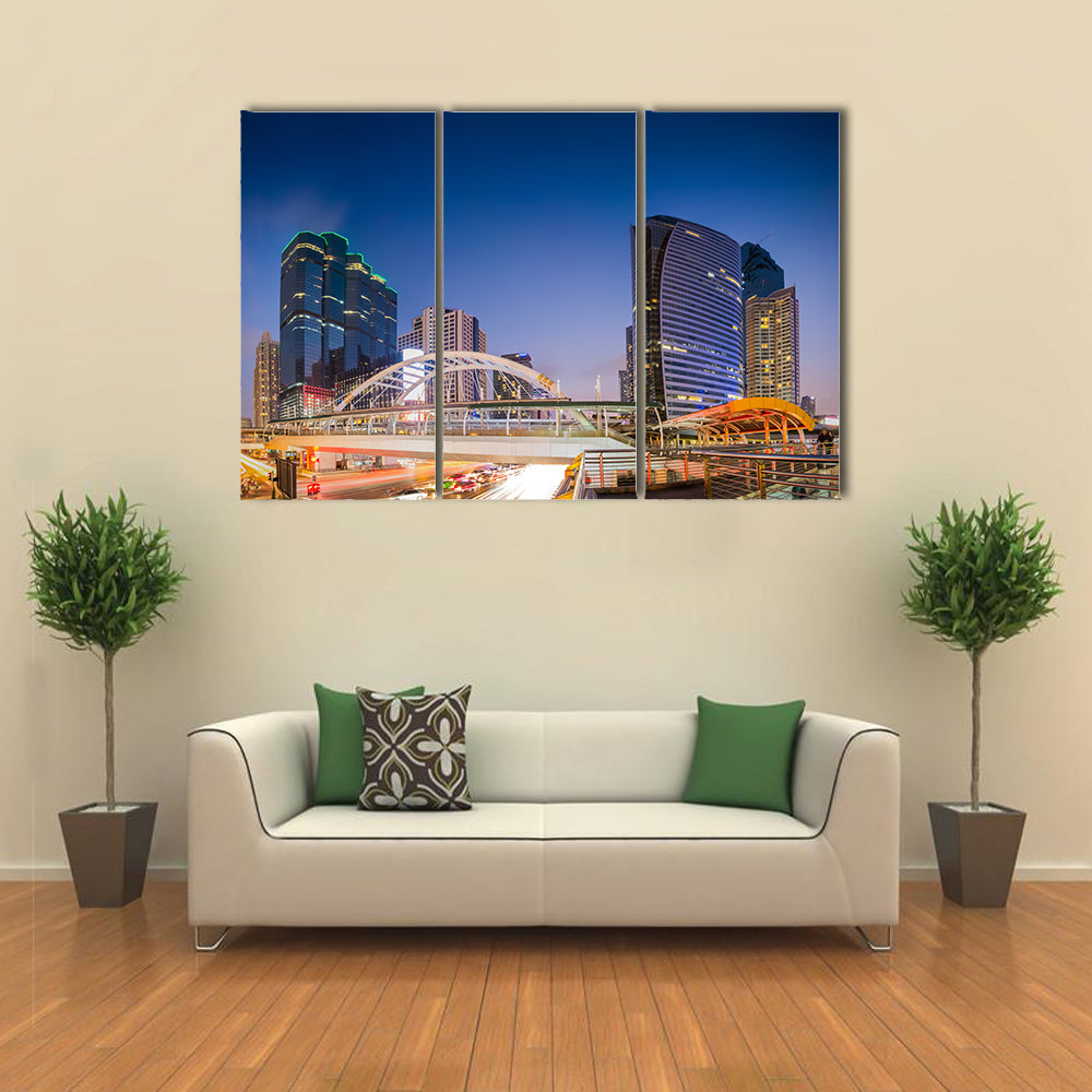 Public skywalk with Building in Bangkok multi panel canvas wall art