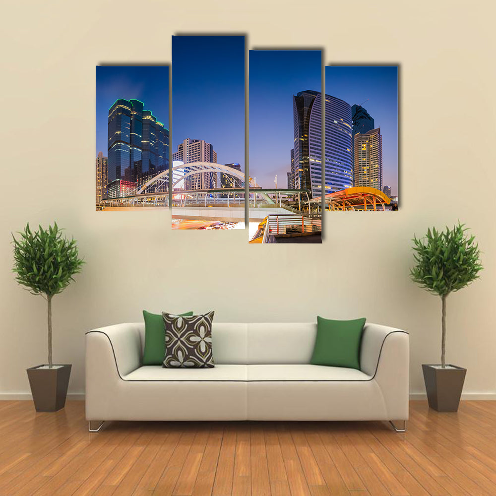 Public skywalk with Building in Bangkok multi panel canvas wall art