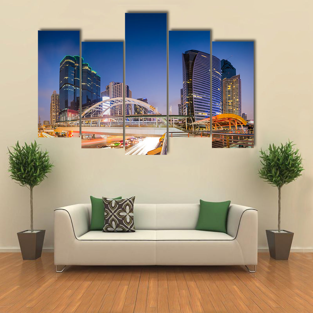 Public skywalk with Building in Bangkok multi panel canvas wall art