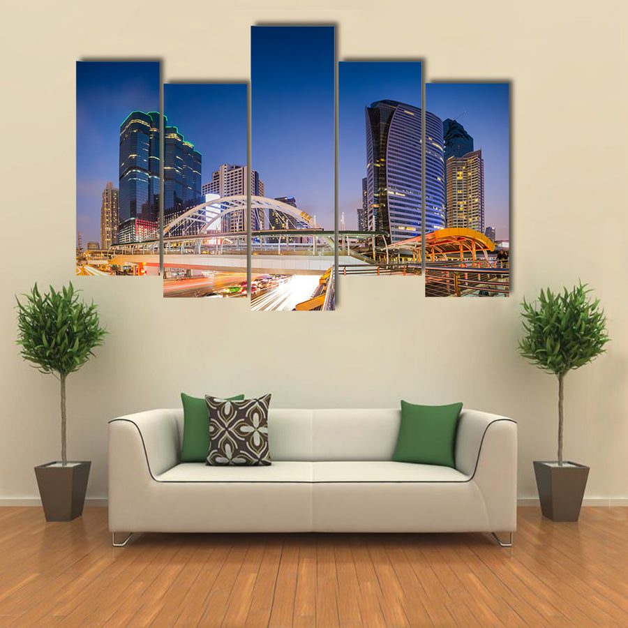 Public skywalk with Building in Bangkok multi panel canvas wall art